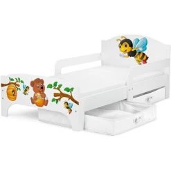LEOMARK Moderne Lit D'Enfant Smart En Bois Avec Un Matelas Teddy Et Abeilles