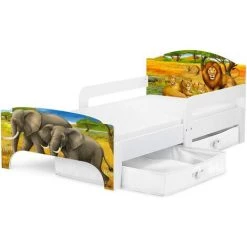 LEOMARK Moderne Lit D'Enfant Smart En Bois Avec Un Matelas Safari