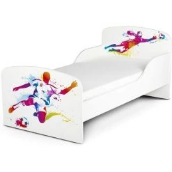 LEOMARK Moderne Lit D'Enfant Toddler En Bois Avec Un Matelas Footballeur