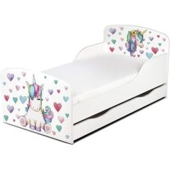 LEOMARK Moderne Lit D'Enfant Toddler En Bois Avec Un Matelas Et Un Tiroir Licorne