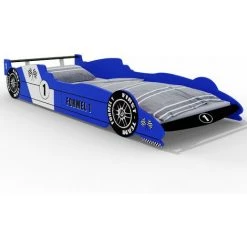 Deuba Lit Enfant Voiture Formule 1 F1 Bleu - 90 Cm X 200 Cm - Sommier Inclus - Chambre