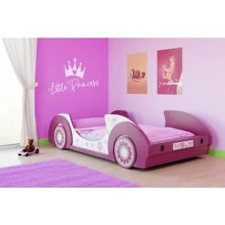 DEUBA Lit Voiture Rose "Butterfly" Motifs Fleurs Lit Fille Avec Sommier Lattes 90x200 Cm -Lit enfant Soldes Boutique 18473172 4