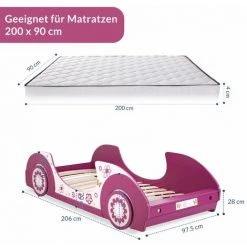 DEUBA Lit Voiture Rose "Butterfly" Motifs Fleurs Lit Fille Avec Sommier Lattes 90x200 Cm -Lit enfant Soldes Boutique 18473172 5