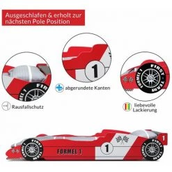 DEUBA Lit Enfant Voiture Formule 1 F1 Rouge - 90 Cm X 200 Cm - Sommier Inclus - Chambre -Lit enfant Soldes Boutique 18473483 5