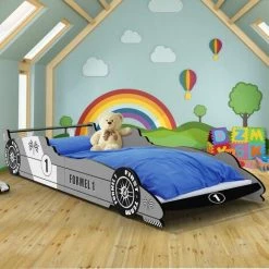 Deuba Lit Enfant Voiture Formule 1 F1 Gris - 90 Cm X 200 Cm - Sommier Inclus - Chambre