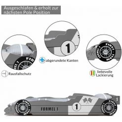 Deuba Lit Enfant Voiture Formule 1 F1 Gris - 90 Cm X 200 Cm - Sommier Inclus - Chambre 8 Deuba Lit Enfant Voiture Formule 1 F1 Gris - 90 Cm X 200 Cm - Sommier Inclus - Chambre -Lit enfant Soldes Boutique 18474456 4