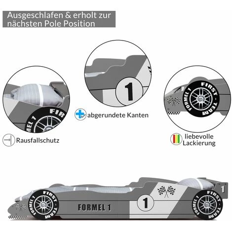 Deuba Lit Enfant Voiture Formule 1 F1 Gris - 90 Cm X 200 Cm - Sommier Inclus - Chambre 4 Deuba Lit Enfant Voiture Formule 1 F1 Gris - 90 Cm X 200 Cm - Sommier Inclus - Chambre – Image 4