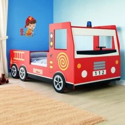 DEUBA Lit Enfant Design Camion Pompier Rouge 205x94,5x103cm Lit Pour Enfants Avec Sommier à Lattes Inclus -Lit enfant Soldes Boutique 18476793 3