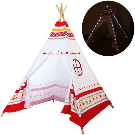SUNNY Tente Tipi Pour Enfants Avec Lumières LED| Tente De Jeu Avec Tapis Pour L'intérieur / Chambre | Tente Enfant Rouge / Blanc 120x120 Cm - Rouge 1 SUNNY Tente Tipi Pour Enfants Avec Lumières LED| Tente De Jeu Avec Tapis Pour L'intérieur / Chambre | Tente Enfant Rouge / Blanc 120x120 Cm - Rouge
