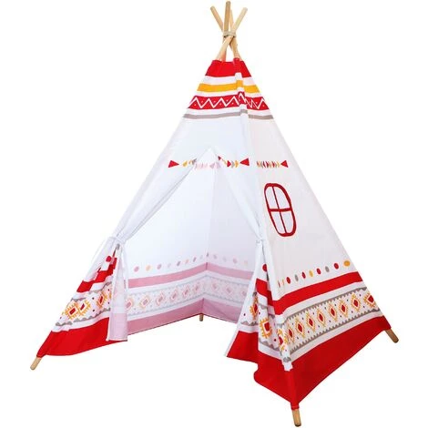 SUNNY Tente Tipi Pour Enfants Avec Lumières LED| Tente De Jeu Avec Tapis Pour L'intérieur / Chambre | Tente Enfant Rouge / Blanc 120x120 Cm - Rouge 2 SUNNY Tente Tipi Pour Enfants Avec Lumières LED| Tente De Jeu Avec Tapis Pour L'intérieur / Chambre | Tente Enfant Rouge / Blanc 120x120 Cm - Rouge – Image 2
