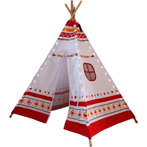SUNNY Tente Tipi Pour Enfants Avec Lumières LED| Tente De Jeu Avec Tapis Pour L'intérieur / Chambre | Tente Enfant Rouge / Blanc 120x120 Cm - Rouge 4 SUNNY Tente Tipi Pour Enfants Avec Lumières LED| Tente De Jeu Avec Tapis Pour L'intérieur / Chambre | Tente Enfant Rouge / Blanc 120x120 Cm - Rouge – Image 4