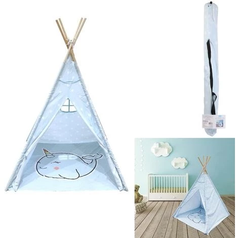 THE HOME DECO FACTORY Tipi Enfant Narval Bleu Avec Tapis Home Deco Factory 2 THE HOME DECO FACTORY Tipi Enfant Narval Bleu Avec Tapis Home Deco Factory – Image 2