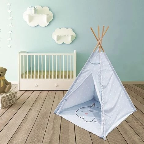 THE HOME DECO FACTORY Tipi Enfant Narval Bleu Avec Tapis Home Deco Factory 3 THE HOME DECO FACTORY Tipi Enfant Narval Bleu Avec Tapis Home Deco Factory – Image 3