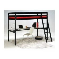 WEBER INDUSTRIES ASHTON Lit Mezzanine Enfant Contemporain En Bois épicéa Massif Verni Noir + Sommier - L 90 X L 190 Cm