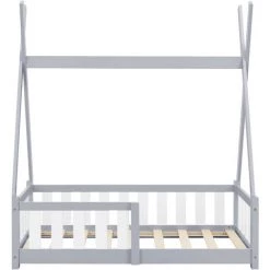 Lit Tipi Pour Enfants Helsingborg Avec Grille De Sécurité Pin 140 X 70 Cm Gris Clair [en.casa] -Lit enfant Soldes Boutique 20889417 5