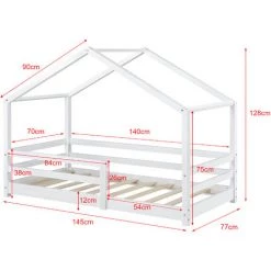 Lit D'Enfant Maison Avec Barreaux De Sécurité Knätten Pin 70 X 140 Cm Blanc Mat Laqué [en.casa] -Lit enfant Soldes Boutique 20889485 4