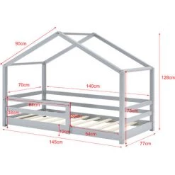 Lit D'Enfant Maison Avec Barreaux De Sécurité Knätten Pin 70 X 140 Cm Gris Clair Mat Laqué [en.casa] -Lit enfant Soldes Boutique 20889487 4