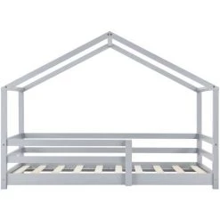 Lit D'Enfant Maison Avec Barreaux De Sécurité Knätten Pin 70 X 140 Cm Gris Clair Mat Laqué [en.casa] -Lit enfant Soldes Boutique 20889487 5