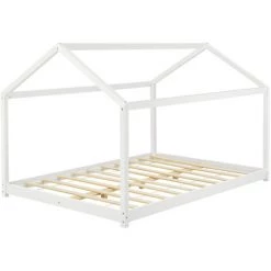 Lit D'Enfant De Forme Maison Cerro Pin 120 X 200 Cm Blanc Mat Laqué [en.casa] -Lit enfant Soldes Boutique 21165844 3