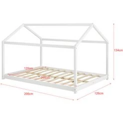 Lit D'Enfant De Forme Maison Cerro Pin 120 X 200 Cm Blanc Mat Laqué [en.casa] -Lit enfant Soldes Boutique 21165844 4