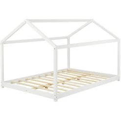 Lit D'Enfant De Forme Maison Cerro Pin 140 X 200 Cm Blanc Mat Laqué [en.casa] -Lit enfant Soldes Boutique 21165845 3