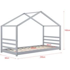 Lit D'enfant Design Maison Vardø Pin 90 X 200 Cm Gris Mat Laqué [en.casa] -Lit enfant Soldes Boutique 21252067 3