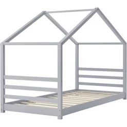 Lit D'enfant Design Maison Vardø Pin 90 X 200 Cm Gris Mat Laqué [en.casa] -Lit enfant Soldes Boutique 21252067 4