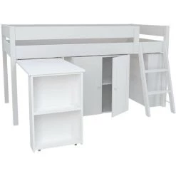 LE QUAI DES AFFAIRES Lit Combiné TINO 90x190 + 1 Sommier + Bureau + Armoirette + étagère / Laqué Blanc/ 199x128x108 Cm -Lit enfant Soldes Boutique 21447455 3
