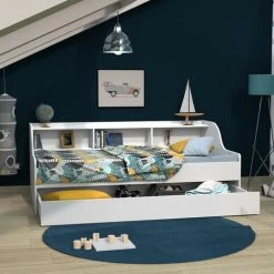 LE QUAI DES AFFAIRES Lit PALMA 90x190 + étagère + 1 Tiroir-lit / Blanc/ 198x116x75 -Lit enfant Soldes Boutique 21447472 3