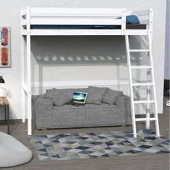 LE QUAI DES AFFAIRES Lit Mezzanine STUDIO 90x200 + 1 Sommier / Blanc/ L209xP151xH195