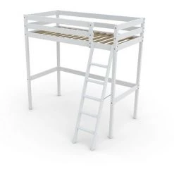 LE QUAI DES AFFAIRES Lit Mezzanine STUDIO 90x200 + 1 Sommier / Blanc/ L209xP151xH195 -Lit enfant Soldes Boutique 21447545 3