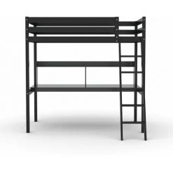 LE QUAI DES AFFAIRES Lit Mezzanine STUDIO 90x190 + 1 Sommier + Bureau + étagère / Noir/ 199x151x195 -Lit enfant Soldes Boutique 21447551 3