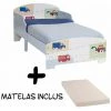 BEBEGAVROCHE Lit En Bois Pour Enfant Véhicules Et Camions + Matelas - Bleu