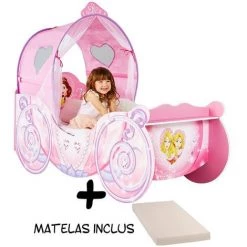 BEBEGAVROCHE Lit Carrosse Légende Princesse Disney + Matelas - Rose