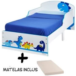 BEBEGAVROCHE Lit Enfant Dinosaure + Matelas - Blanc