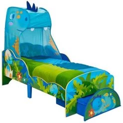 MOOSE TOYS Lit Enfant Dinosaure Avec Ciel De Lit Et Tiroir De Rangement - Bleu, Vert