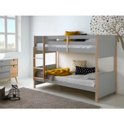 Lit Superposé BOBOCHIC - Lit Superposé 90x190 Cm YUGO Gris Et Bois Clair - Gris