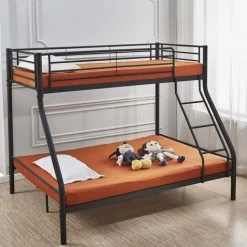 MOBILIER DECO DUAL - Lit Superposé En Métal Noir 90x190 Cm + 140x190 Cm - Noir