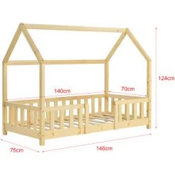 Lit D'Enfant Design Forme Maison Sisimiut Pin 140 X 70 Cm Naturel [en.casa] -Lit enfant Soldes Boutique 23971831 3