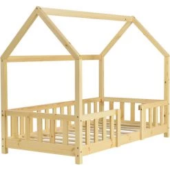 Lit D'Enfant Design Forme Maison Sisimiut Pin 140 X 70 Cm Naturel [en.casa] -Lit enfant Soldes Boutique 23971831 4