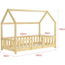 Lit D'Enfant Design Forme Maison Sisimiut Pin 160 X 80 Cm Naturel [en.casa] -Lit enfant Soldes Boutique 23971845 3