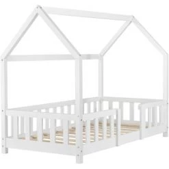Lit D'Enfant Design Forme Maison Sisimiut Pin 140 X 70 Cm Blanc Mat Laqué [en.casa] -Lit enfant Soldes Boutique 23971865 4