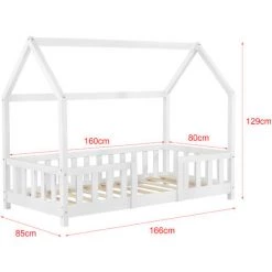 Lit D'Enfant Design Forme Maison Sisimiut Pin 160 X 80 Cm Blanc Mat Laqué [en.casa] -Lit enfant Soldes Boutique 23971871 3
