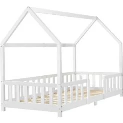 Lit D'Enfant Design Forme Maison Sisimiut Pin 200 X 90 Cm Blanc Mat Laqué [en.casa] -Lit enfant Soldes Boutique 23971880 4