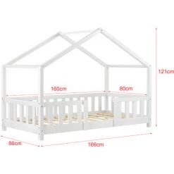 Lit D'Enfant Forme Maison Avec Grille De Protection Treviolo 160 X 80 Cm Blanc Mat Laqué [en.casa] -Lit enfant Soldes Boutique 23971904 3