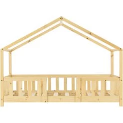 Lit D'Enfant Forme Maison Avec Grille De Protection Treviolo 160 X 80 Cm Bois Naturel [en.casa] -Lit enfant Soldes Boutique 23971944 5