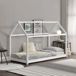 Lit Enfant Design Maison Netstal Pin 140 X 70 Cm Blanc [en.casa]