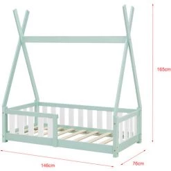 Lit Tipi Pour Enfants Helsingborg Avec Grille De Sécurité Pin 140 X 70 Cm Menthe [en.casa] -Lit enfant Soldes Boutique 24835918 3