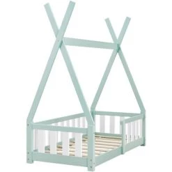 Lit Tipi Pour Enfants Helsingborg Avec Grille De Sécurité Pin 140 X 70 Cm Menthe [en.casa] -Lit enfant Soldes Boutique 24835918 4