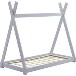Lit Tipi Pour Enfants Avec Matelas Orthopédique Onejda Gris Clair 70 X 140 Cm [en.casa] -Lit enfant Soldes Boutique 24835952 3